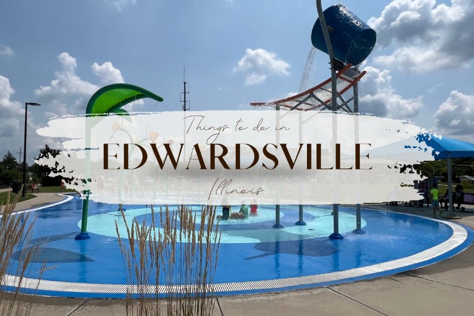 Children play in a water park splash pad Edwardsville IL