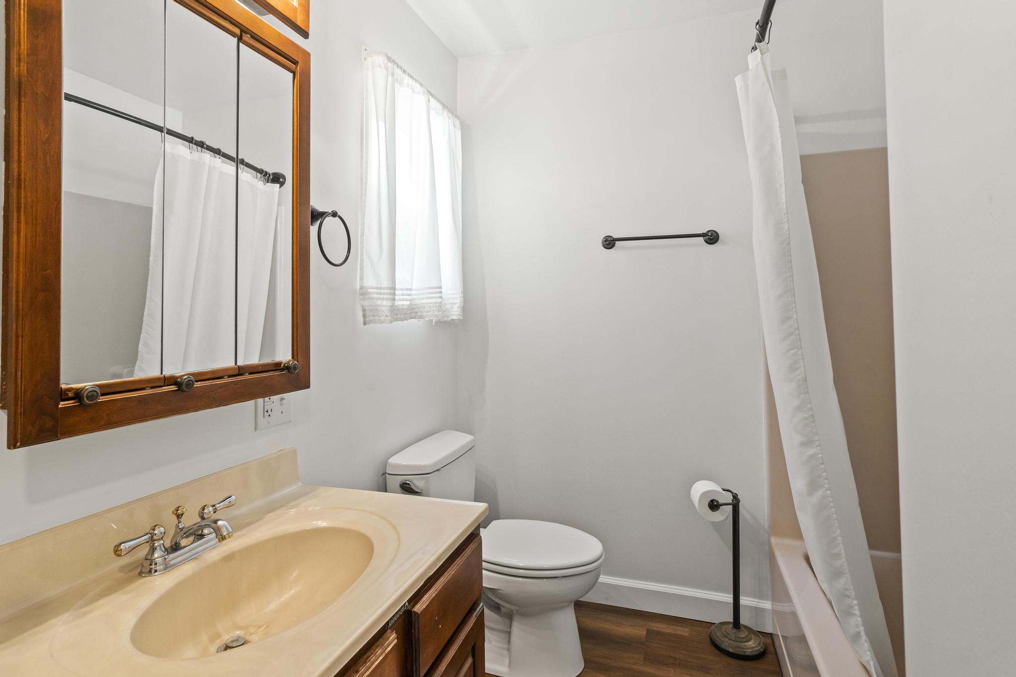 Master bath en suite, full bath, vinyl wood-style laminate flooring